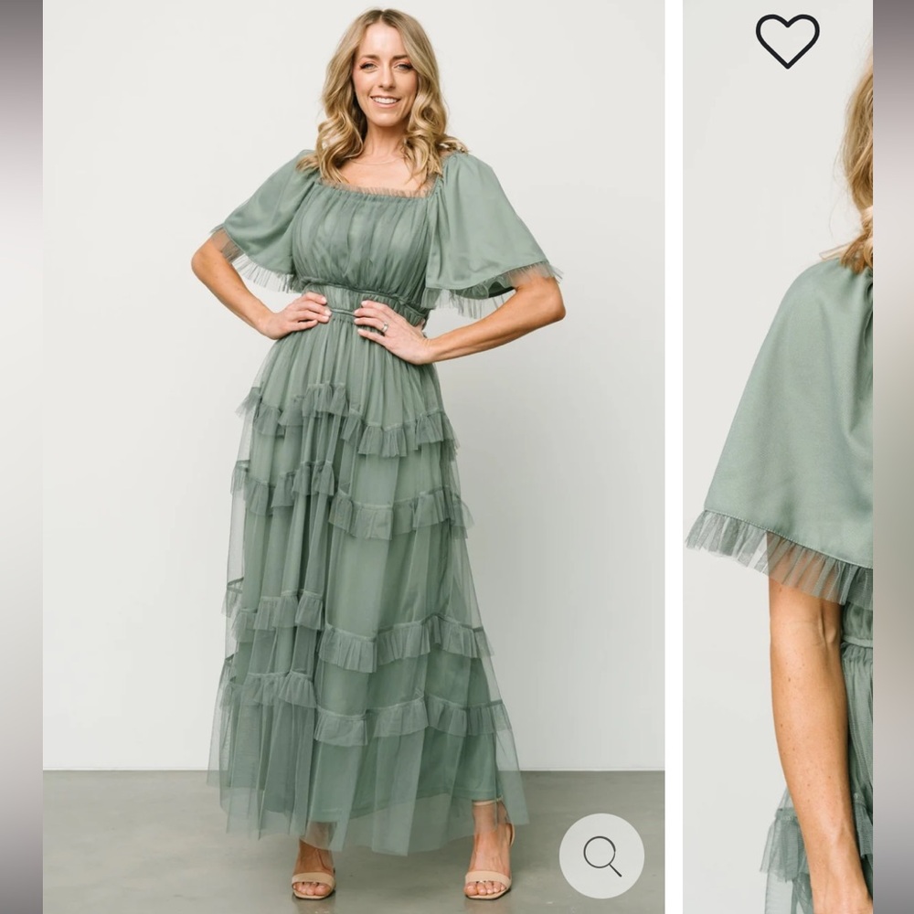 Baltic Born Sage Green Tiered Tulle Maxi Dress